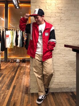 「red」｜「アイテム（ブルゾン）」を使った、カンジさん（メンズ・167cm）の春コーディネート