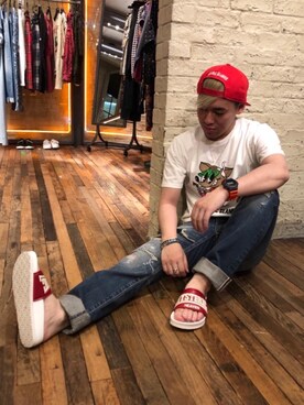 「HYSTERIC GLAMOUR（ヒステリックグラマー）のHYS WHISKY柄 刺繍キャップ（キャップ）」を使った、カンジさん（メンズ・167cm）の春コーディネート