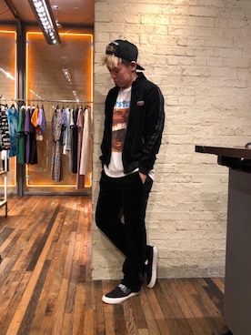 「HYSTERIC GLAMOUR（ヒステリックグラマー）のHYS WHISKY柄 刺繍キャップ（キャップ）」を使った、カンジさん（メンズ・167cm）の夏コーディネート