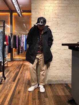 「HYSTERIC GLAMOUR（ヒステリックグラマー）のHYS WHISKY柄 刺繍キャップ（キャップ）」を使った、カンジさん（メンズ・167cm）の秋コーディネート