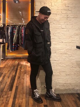 「HYSTERIC GLAMOUR（ヒステリックグラマー）のHYS WHISKY柄 刺繍キャップ（キャップ）」を使った、カンジさん（メンズ・167cm）の秋コーディネート