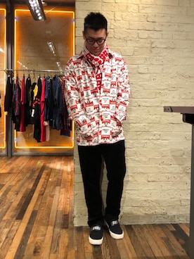 「アイテム（カバーオール、レッド系）」を使った、カンジさん（メンズ・167cm）の秋コーディネート