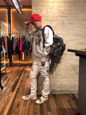 「HYSTERIC GLAMOUR（ヒステリックグラマー）のHYS WHISKY柄 刺繍キャップ（キャップ）」を使った、カンジさん（メンズ・167cm）の秋コーディネート