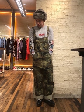 「HYSTERIC GLAMOUR（ヒステリックグラマー）のアイテム（サロペット/オーバーオール）」を使った、カンジさん（メンズ・167cm）の冬コーディネート