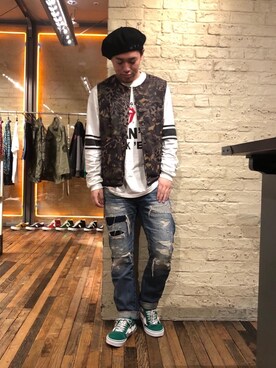 「リバーシブル」｜「アイテム（ミリタリージャケット）」を使った、カンジさん（メンズ・167cm）の冬コーディネート
