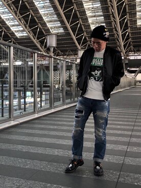 「HYSTERIC GLAMOUR（ヒステリックグラマー）のアイテム（スカジャン）」を使った、カンジさん（メンズ・167cm）の春コーディネート