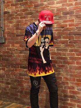 「HYSTERIC GLAMOUR（ヒステリックグラマー）のHYS WHISKY柄 刺繍キャップ（キャップ）」を使った、カンジさん（メンズ・167cm）の春コーディネート