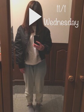 「WC（ダブル シー）のアイテム（MA-1）」を使った、heyさん（レディース・160cm）の秋コーディネート