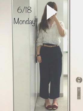 「スカラップ」｜「アイテム（スラックス）」を使った、heyさん（レディース・160cm）の夏コーディネート