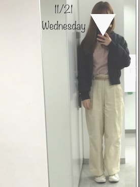 「WC（ダブル シー）のアイテム（MA-1）」を使った、heyさん（レディース・160cm）の秋コーディネート