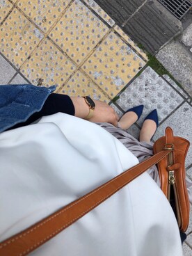 「マシュマロパンプス」｜「アイテム（ジャケット/アウター）」を使った、なおみさん（レディース・160cm）の春コーディネート