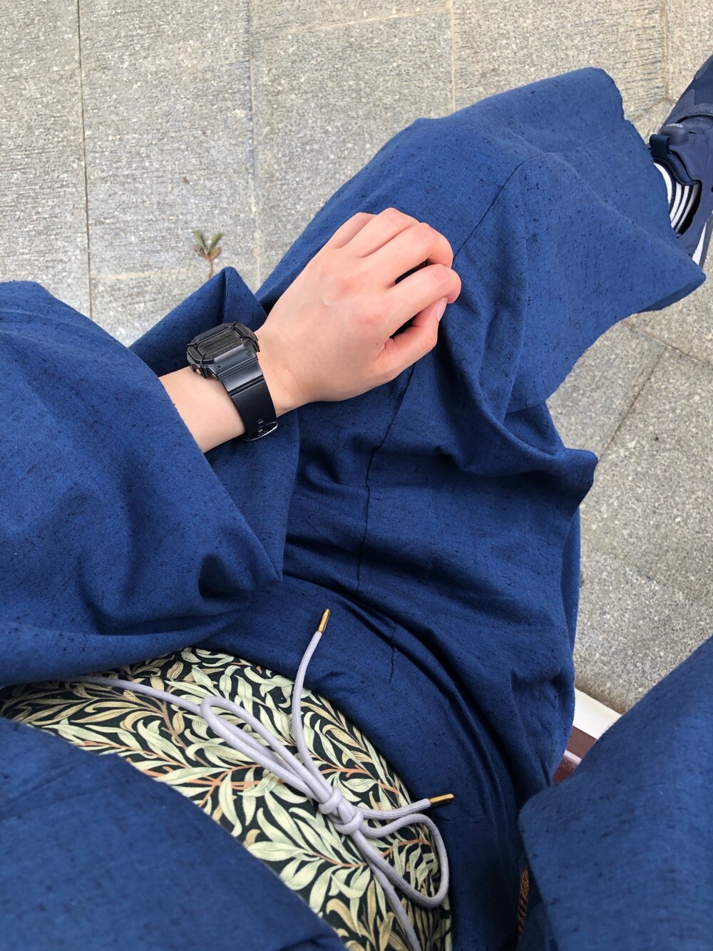「遠州木綿、着物、ウィリアム・モリス、インスタポンプフューリー」｜「千織の遠州木綿　単（着物、ブルー系）」を使った、なおみさん（レディース・160cm）の夏コーディネートの1枚目の写真