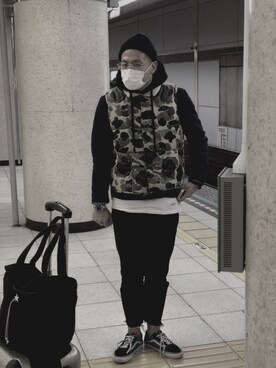 「アイテム（ダウンベスト、その他）」を使った、中山 薫さん（メンズ・171cm）の冬コーディネート