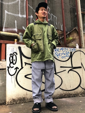「MANASTASH（マナスタッシュ）のアイテム（ベスト）」を使った、ウルフサイキさん（メンズ・167cm）の春コーディネート
