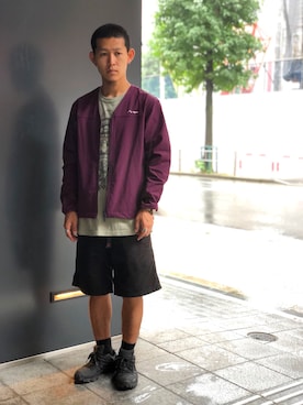 「雨」｜「アイテム（ブルゾン）」を使った、ウルフサイキさん（メンズ・167cm）の夏コーディネート