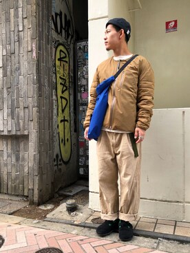 「F/CE. （エフシーイー）のアイテム（ダウンジャケット/コート）」を使った、ウルフサイキさん（メンズ・167cm）の秋コーディネート