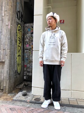 「MANASTASH（マナスタッシュ）のアイテム（パーカー）」を使った、ウルフサイキさん（メンズ・167cm）の冬コーディネート