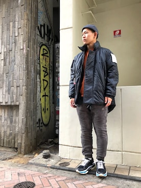 「BURLAP OUTFITTER（バーラップアウトフィッター）のアイテム（ダウンジャケット/コート）」を使った、ウルフサイキさん（メンズ・167cm）の冬コーディネート