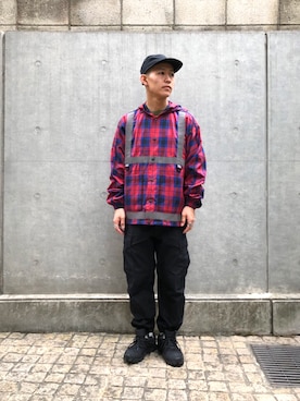 「and wander（アンドワンダー）のアイテム（帽子）」を使った、ウルフサイキさん（メンズ・167cm）の冬コーディネート