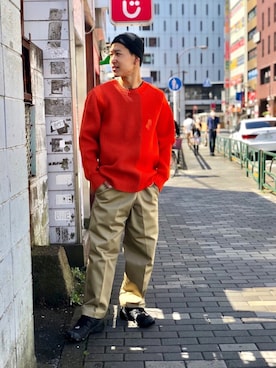 「meanswhile（ミーンズワイル）のアイテム（パンツ）」を使った、ウルフサイキさん（メンズ・167cm）の秋コーディネート