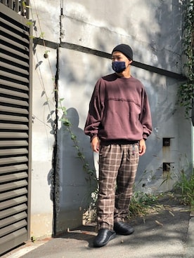 「meanswhile（ミーンズワイル）のアイテム（トップス）」を使った、ウルフサイキさん（メンズ・167cm）の秋コーディネート