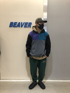 「MANASTASH（マナスタッシュ）のアイテム（スウェットパンツ）」を使った、ウルフサイキさん（メンズ・167cm）の冬コーディネート