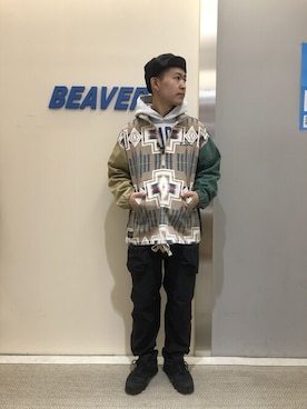 「MANASTASH（マナスタッシュ）のアイテム（ブルゾン）」を使った、ウルフサイキさん（メンズ・167cm）の冬コーディネート