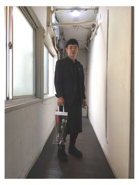 「無印良品（ムジルシリョウヒン）のアイテム（ジャケット/アウター、ブラック系）」を使った、やのゆきおさん（メンズ・165cm）の秋コーディネート