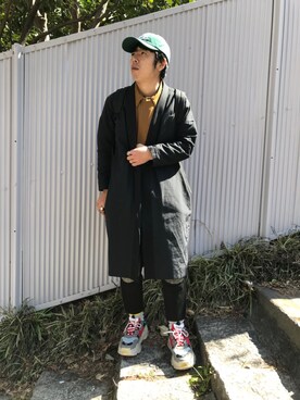 「vouのアイテム（キャップ、グリーン系）」を使った、やのゆきおさん（メンズ・165cm）の春コーディネート