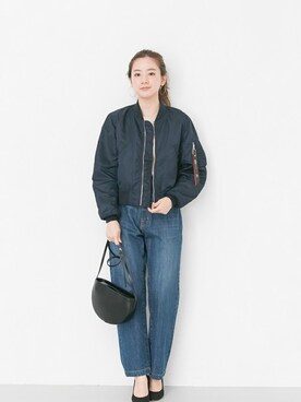 「Alpha Industries（アルファインダストリーズ）のアイテム（ブルゾン）」を使った、airiさん（レディース・160cm）の秋コーディネート
