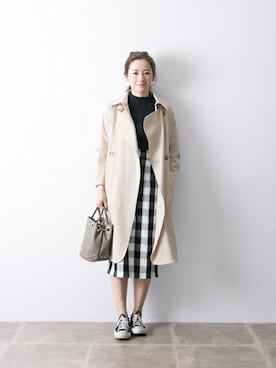 「ポニーテール」｜「アイテム（トレンチコート）」を使った、airiさん（レディース・160cm）の冬コーディネート