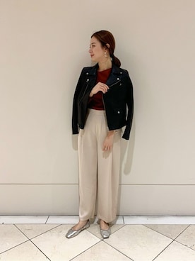 「URBAN RESEARCH（アーバンリサーチ）のアイテム（ライダースジャケット）」を使った、airiさん（レディース・160cm）の秋コーディネート