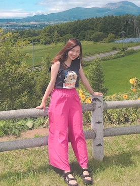 「AS KNOW AS PINKY（アズノゥアズピンキー）のアイテム（その他パンツ、ピンク系）」を使った、なっちさん（レディース・158cm）の夏コーディネート