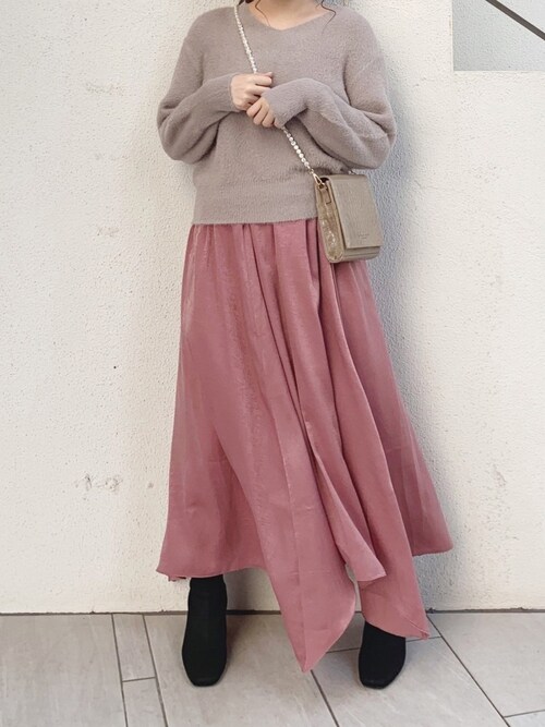 【WEB限定カラー有り】シャギーニット×ヴィンテージサテンスカートセット