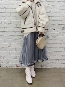 「水色」｜「アイテム（その他アウター）」を使った、maikoさん（レディース・158cm）の秋コーディネート