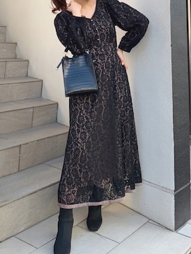 「黒ワンピ」｜「アイテム（その他）」を使った、maikoさん（レディース・158cm）の冬コーディネート