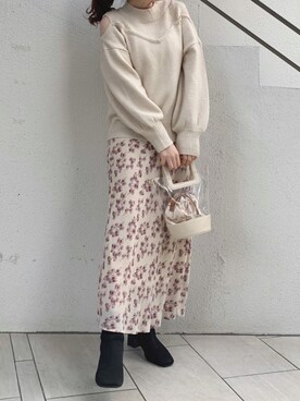 「オープンショルダー」｜「アイテム（その他）」を使った、maikoさん（レディース・158cm）の冬コーディネート
