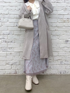 「ボウタイ」｜「アイテム（その他アウター）」を使った、maikoさん（レディース・158cm）の春コーディネート