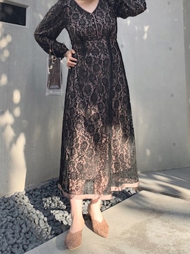「黒ワンピ」｜「アイテム（その他）」を使った、maikoさん（レディース・158cm）の春コーディネート