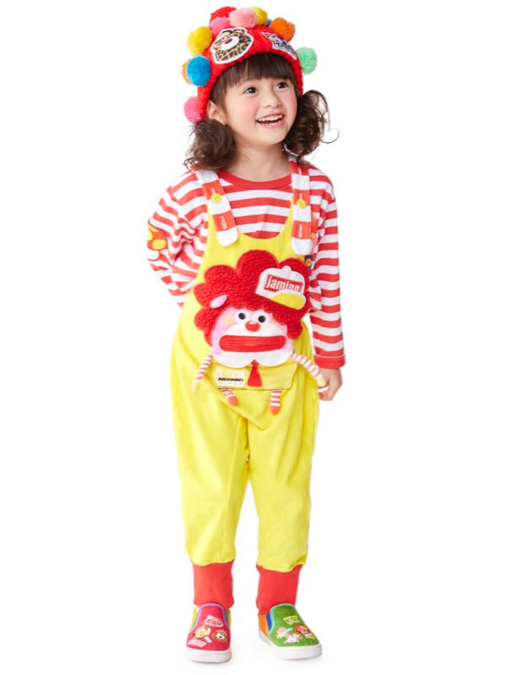 「サロペット、秋のコーデ、子供服、女の子コーデ、JAM 、キッズファッション、グラスラ、おんなのこコーデ」｜「JAMのイロイロポケテンボーダーロングＴシャツ（Tシャツ/カットソー、レッド系）」を使った、storiesさん（キッズ・110cm）の秋コーディネートの1枚目の写真