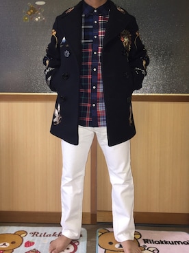 「Buzz Rickson's（バズリクソンズ）のアイテム（ピーコート）」を使った、ゆずりんさん（メンズ・167cm）の冬コーディネート