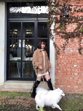 「Heather（ヘザー）のアイテム（ピーコート）」を使った、Carol Wangさん（レディース・163cm）の秋コーディネート