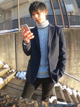 「HVC（エイチブイシー）のアイテム（スーツジャケット）」を使った、ゆうまりも。さん（メンズ・166cm）の春コーディネート