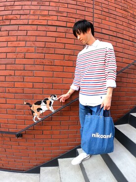 「coen（コーエン）のアイテム（Tシャツ/カットソー、その他）」を使った、ゆうまりも。さん（メンズ・166cm）の春コーディネート