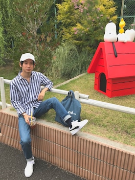 「SEVENDAYS=SUNDAY（セブンデイズサンデイ）のアイテム（シャツ/ブラウス、ブルー系）」を使った、ゆうまりも。さん（メンズ・166cm）の春コーディネート