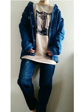 「Guess（ゲス）のアイテム（デニムジャケット）」を使った、さきさん（レディース・163cm）の春コーディネート