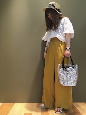 「スカラップ」｜「アイテム（帽子）」を使った、macoさん（レディース・152cm）の春コーディネート