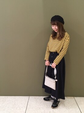 「マスタード」｜「アイテム（ハンチング/ベレー帽）」を使った、macoさん（レディース・152cm）の夏コーディネート