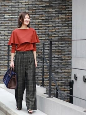 「ツイードパンツ」｜「アイテム（サンダル）」を使った、Tanaさん（レディース・164cm）の秋コーディネート