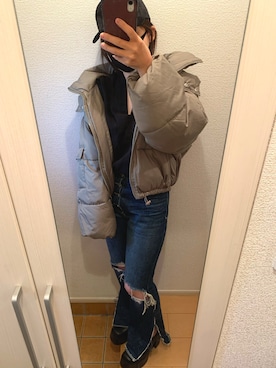 「fifth（フィフス）の中綿ショートダウンコート（ダウンジャケット/コート）」を使った、purinnさん（レディース・152cm）の秋コーディネート